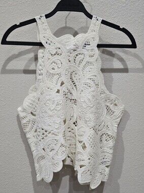 White Crochet Lace Crop Top - Women
